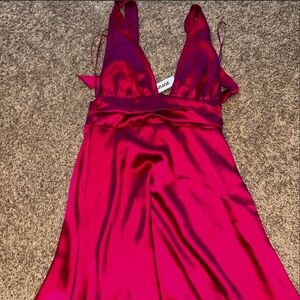 & Other Stories Fuchsia Satin Dress